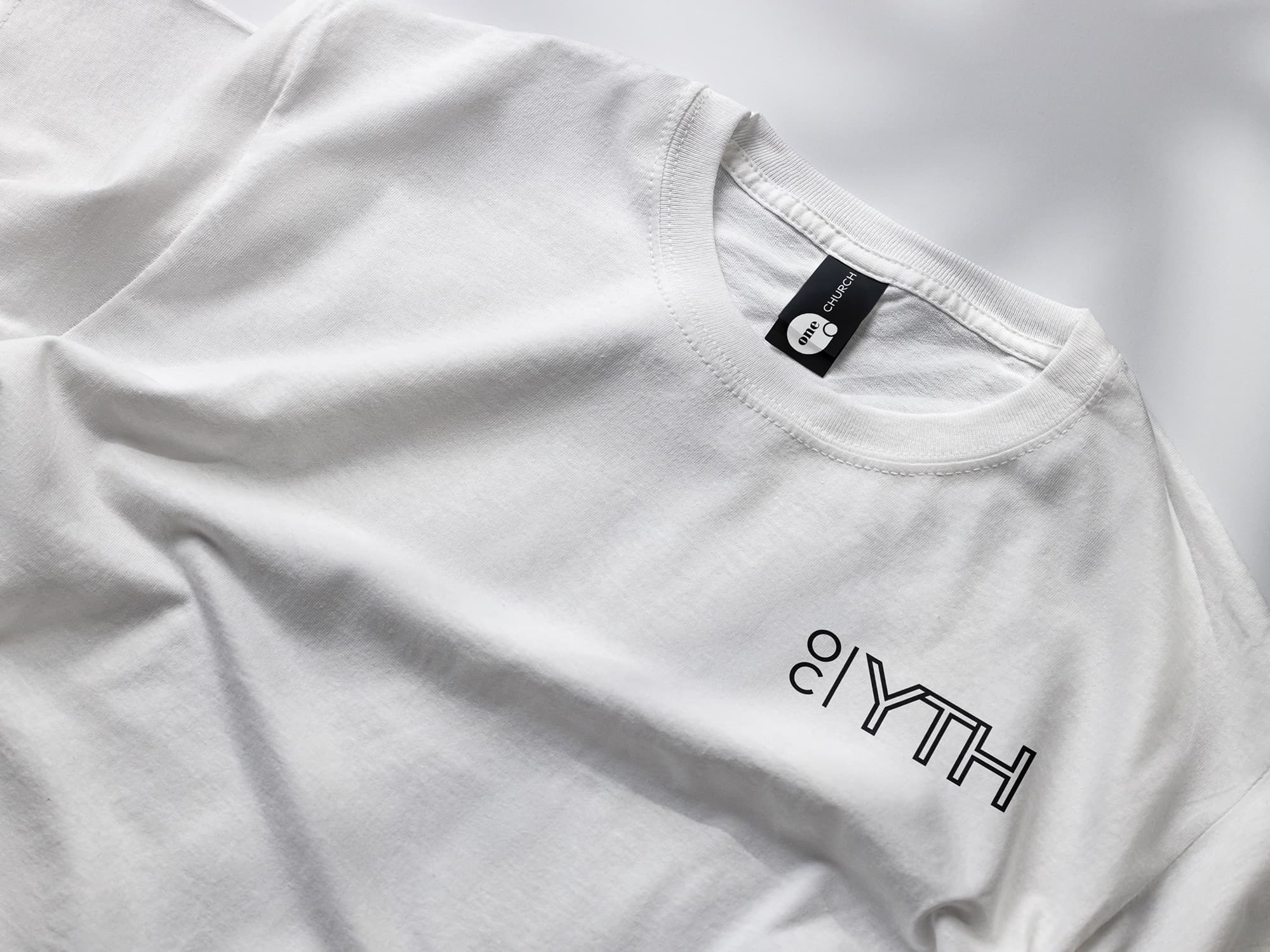 Logo for One Church Youth presented on a T-shirt mockup.